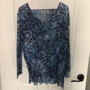 Chico’s Blue Patterned Blouse Size 2 (L)